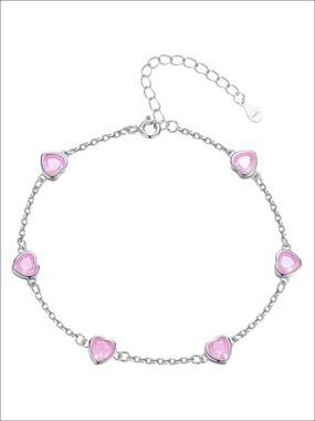 925 Sterling Silver Diamond Heart Birthstone Bracelet Adjustable Chain